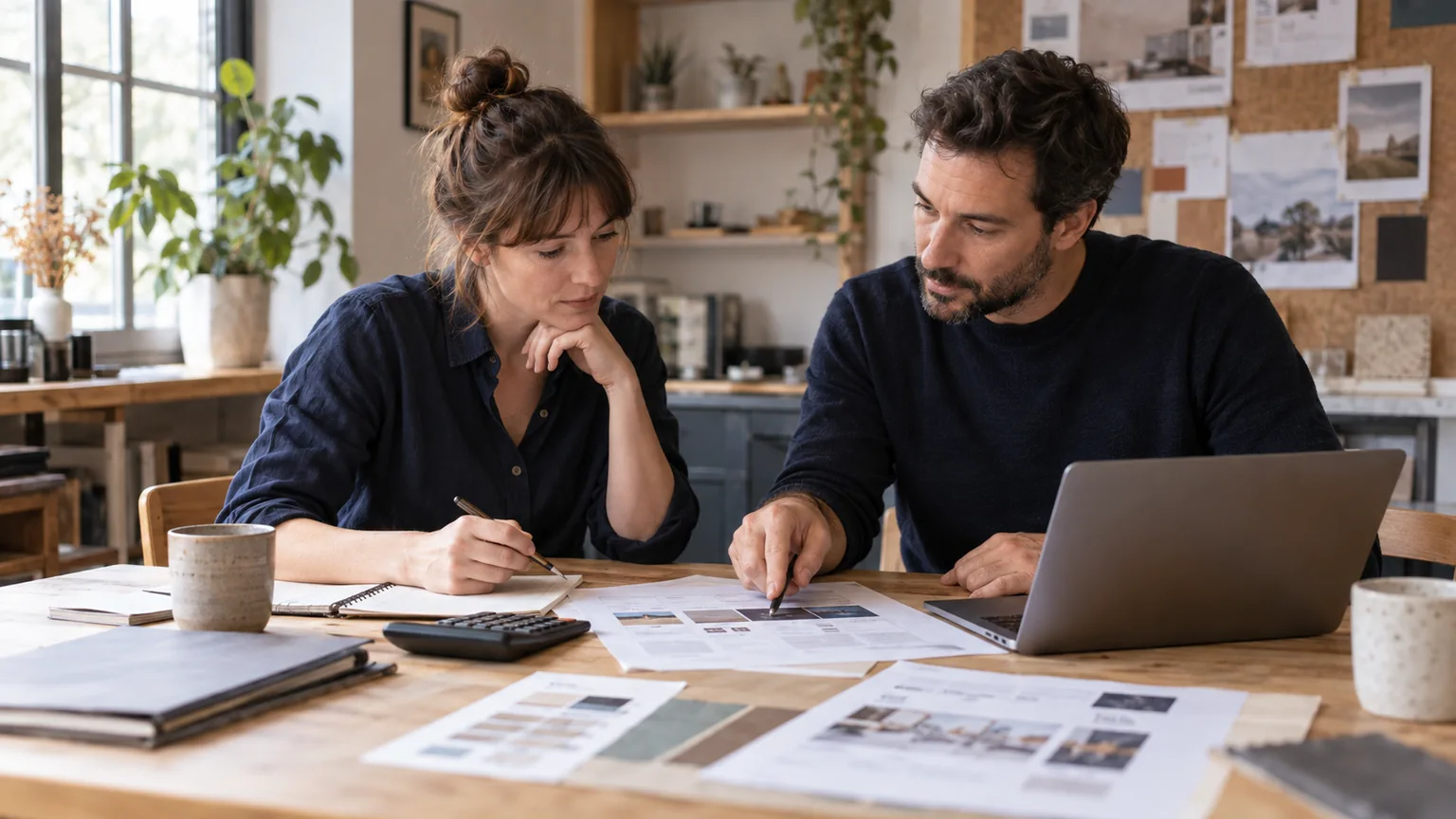 Entrepreneuse et conseiller examinant le périmètre et les postes de coût d’un projet web