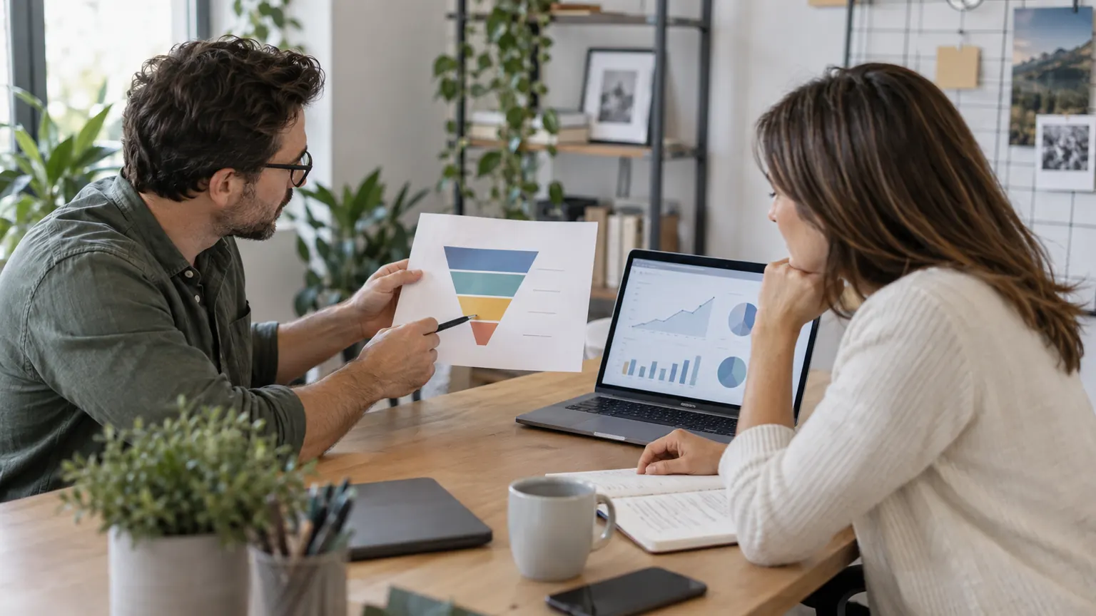 Responsable web et dirigeante reliant un parcours de conversion à des indicateurs de site