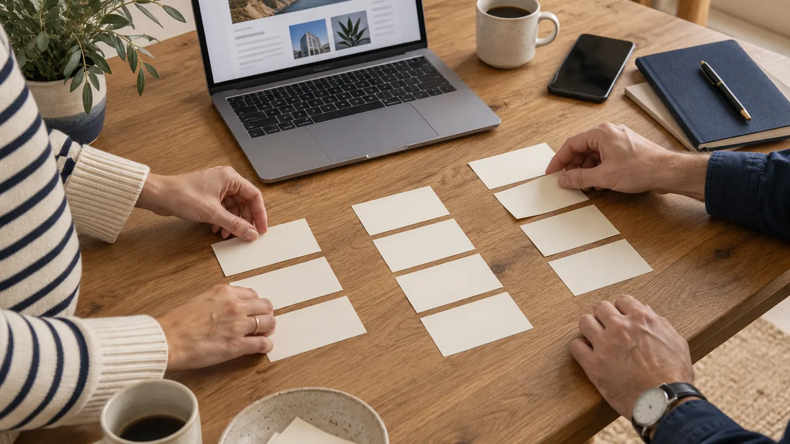 Illustration photographique : organisation de cartes pour préparer les pages d’un site